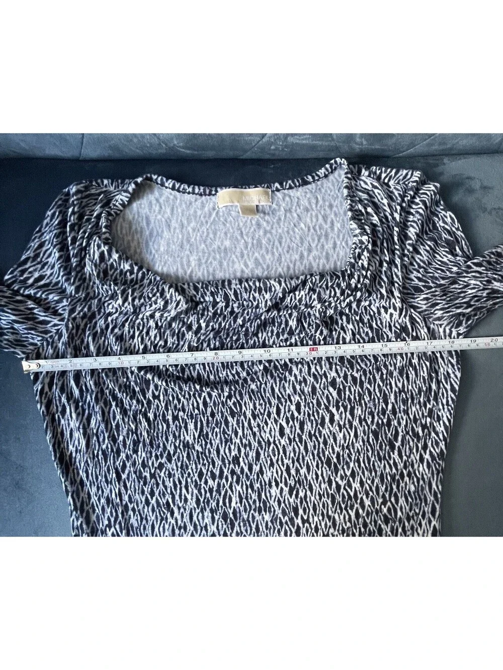 Michael Kors Blouse Top Blue White 3/4 Sleeve Cowl Neck Sz S Lightweight Rayon